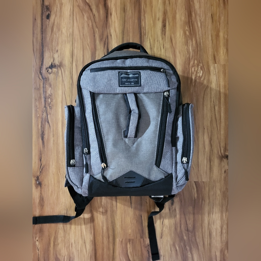 Eddie Bauer First Adventure Backpack Baby Diaper Bag Gray Black Sz Medium 16x12"